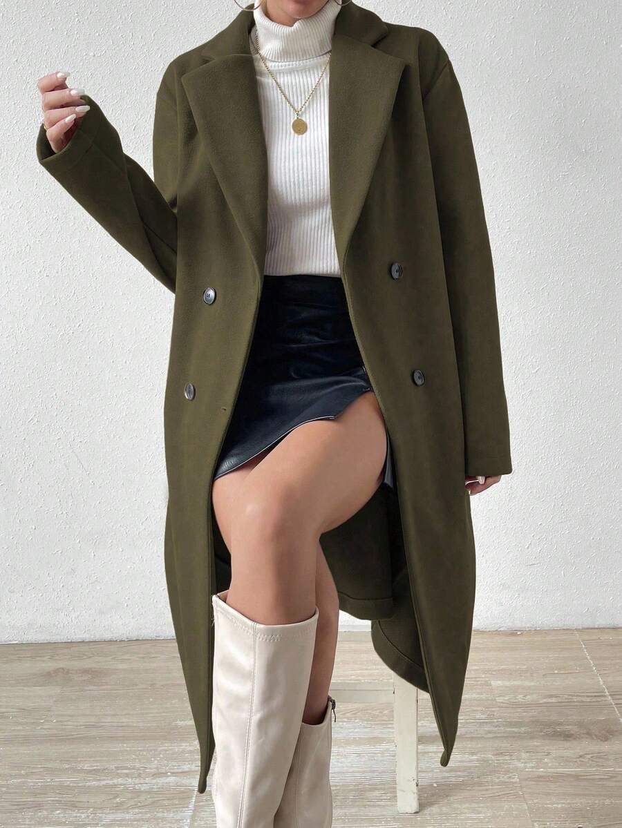 Winnie Long Double-Breasted Lapel Overcoat - view 10