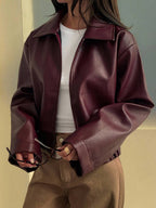 Lettie Faux Leather Zip Front Jacket - front view