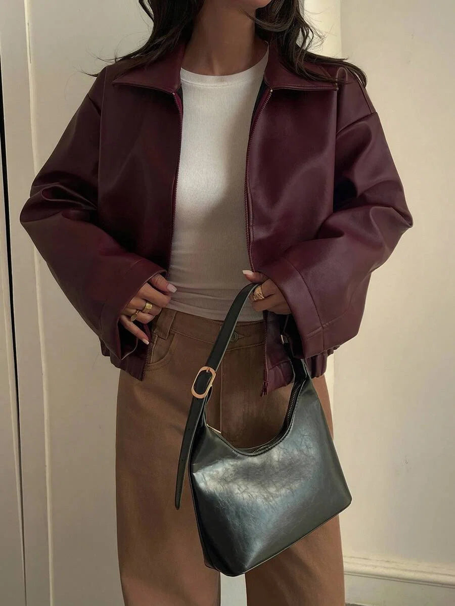 Lettie Faux Leather Zip Front Jacket - view 3