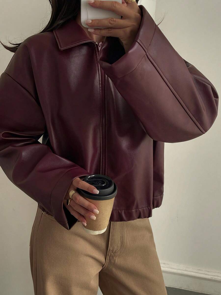 Lettie Faux Leather Zip Front Jacket - view 5