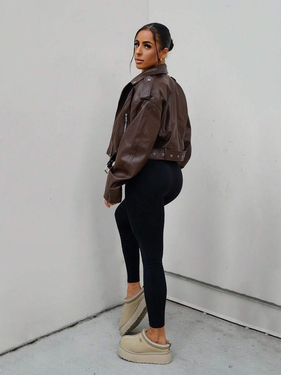 Lark Belted Faux Leather Moto Jacket - view 4