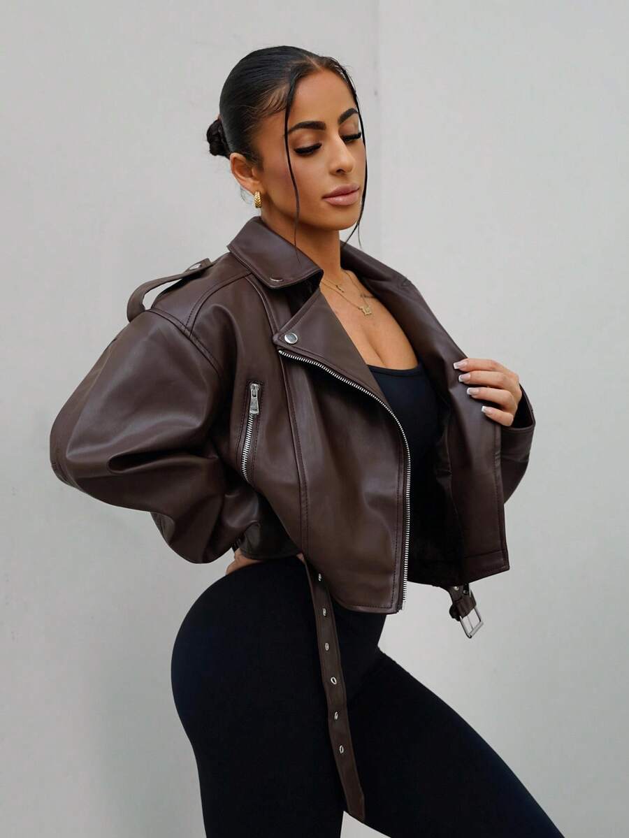 Lark Belted Faux Leather Moto Jacket - view 6