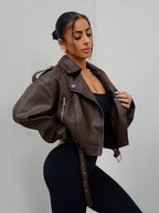 Lark Belted Faux Leather Moto Jacket - view 6