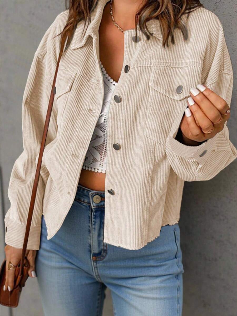 Dot Corduroy Drop Shoulder Shacket - view 6