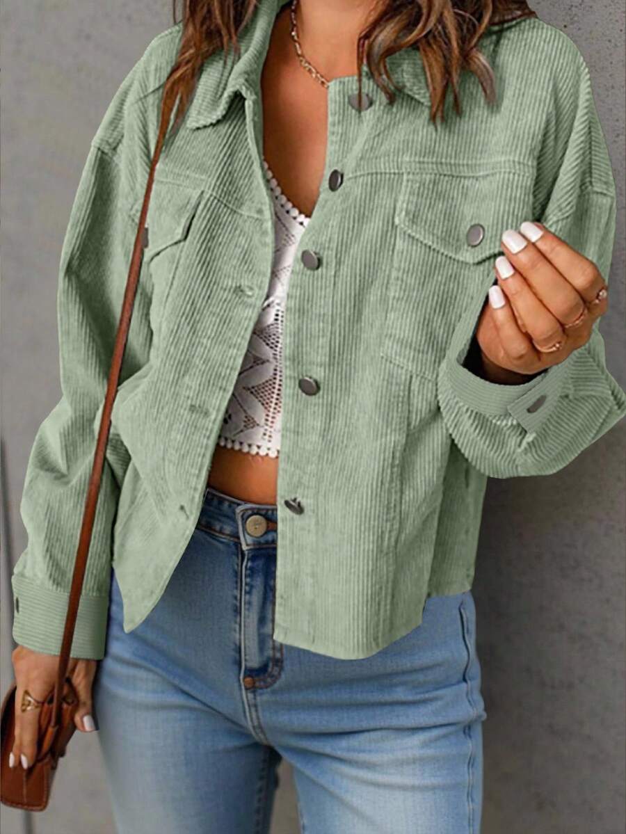 Dot Corduroy Drop Shoulder Shacket - front view