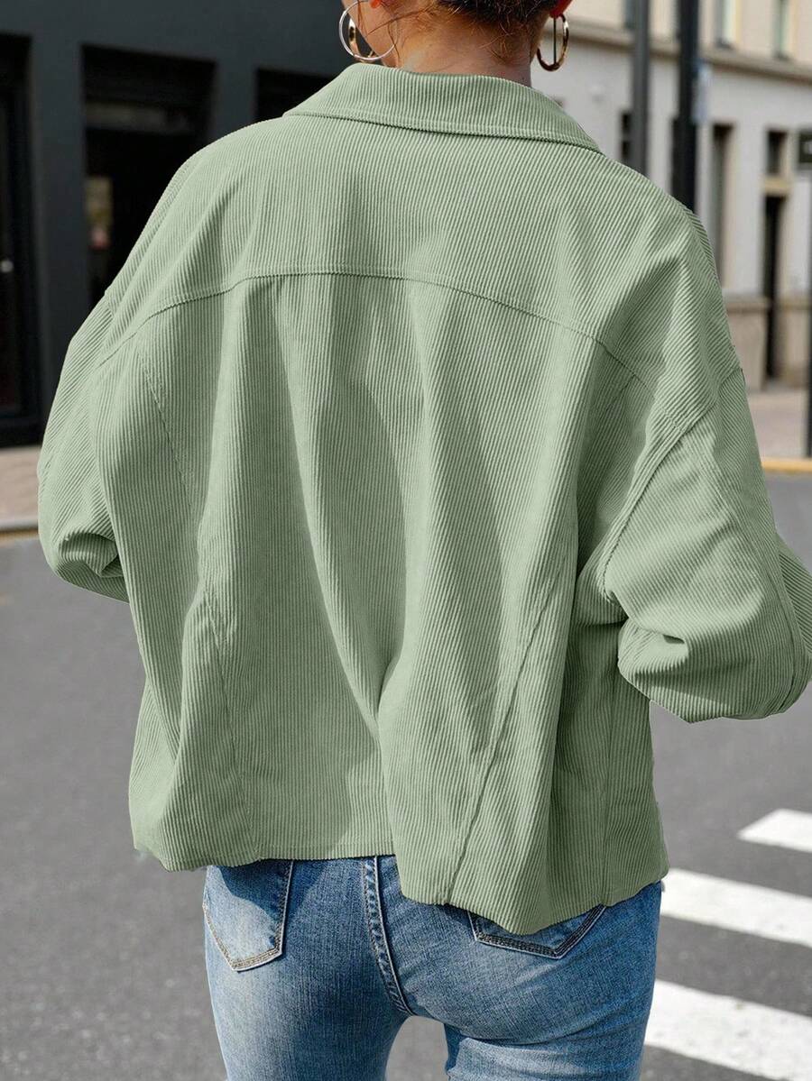 Dot Corduroy Drop Shoulder Shacket - view 2