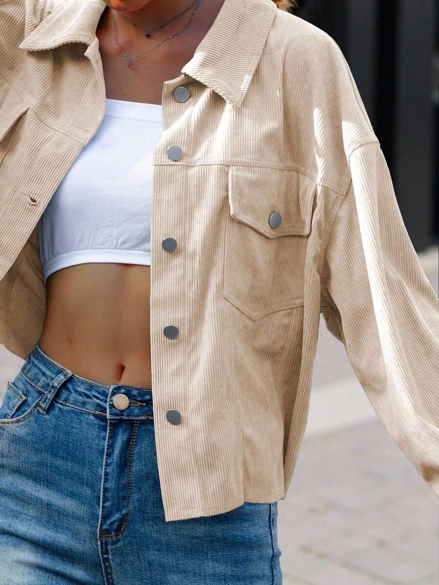 Dot Corduroy Drop Shoulder Shacket - view 9