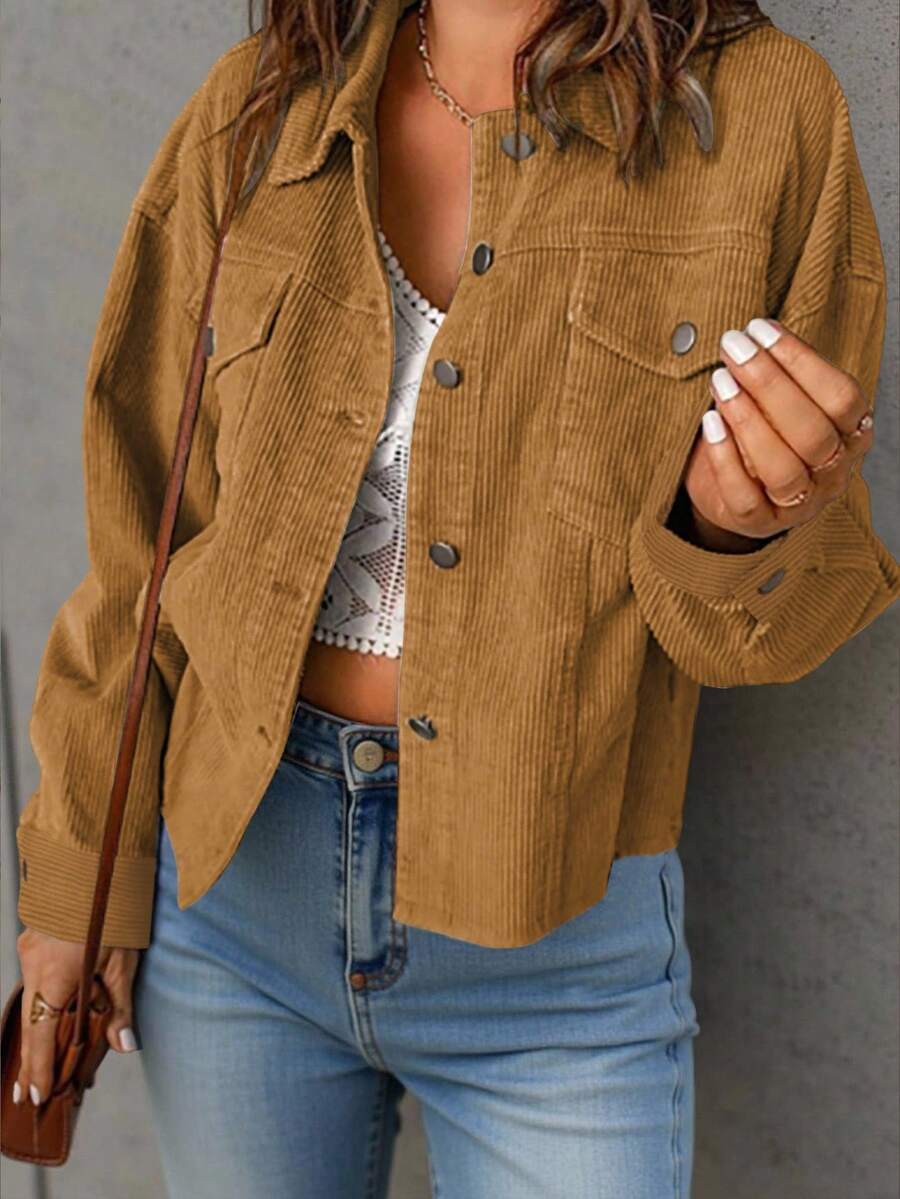 Dot Corduroy Drop Shoulder Shacket - view 10