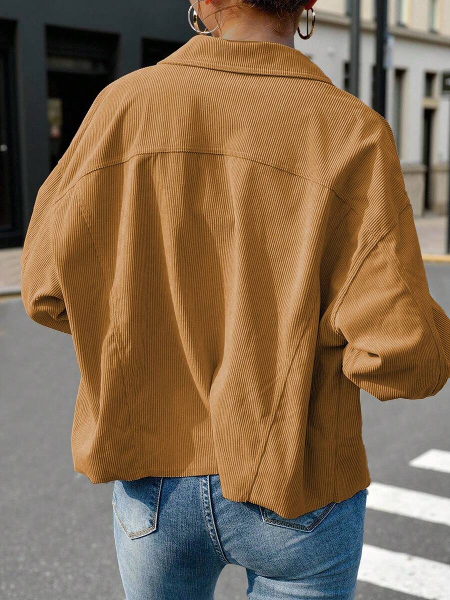 Dot Corduroy Drop Shoulder Shacket - view 11
