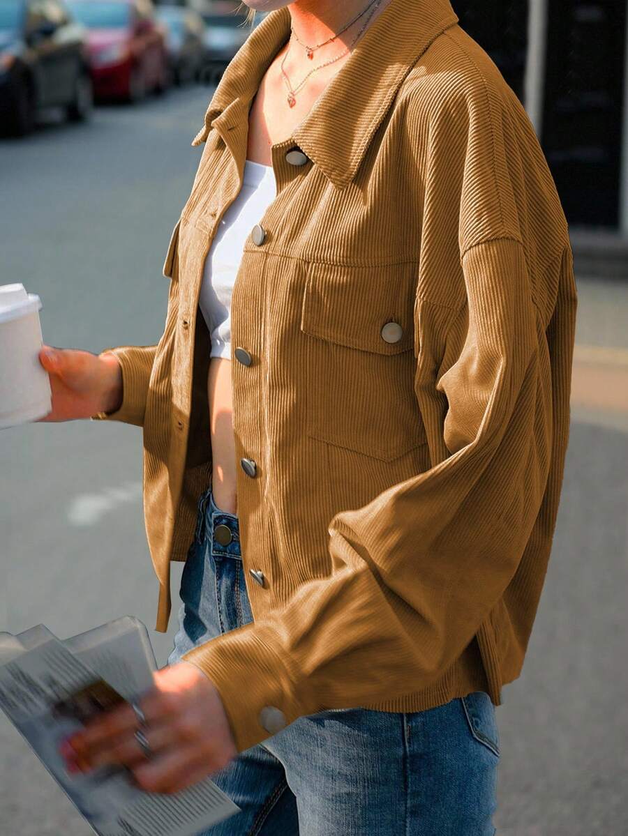 Dot Corduroy Drop Shoulder Shacket - view 13