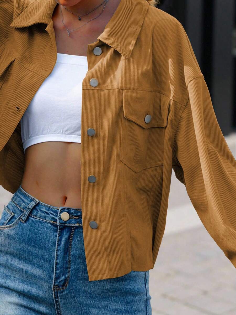 Dot Corduroy Drop Shoulder Shacket - view 14