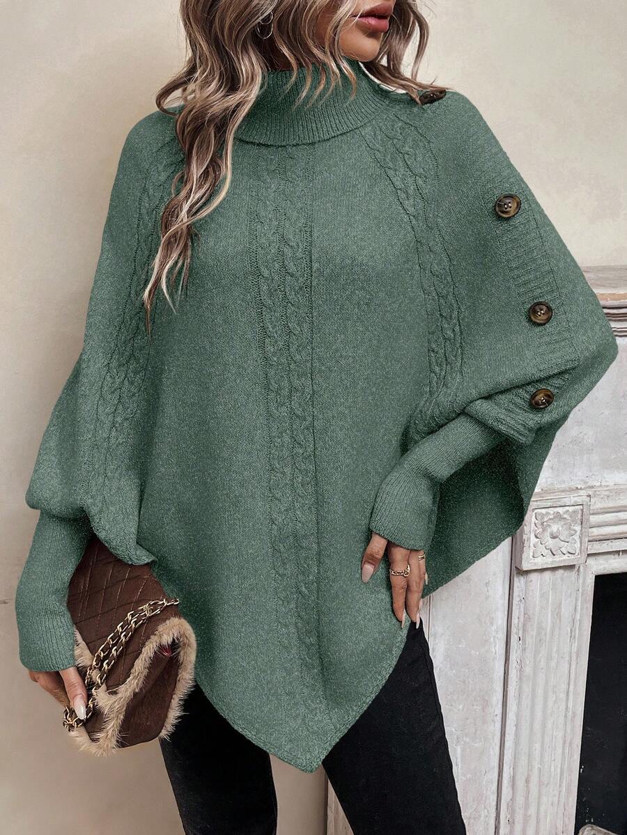 Gwen High Neck Batwing Poncho Sweater - view 12