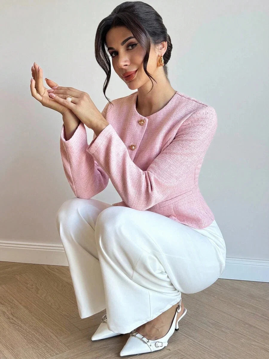 Marnie Round Neck Textured Button Front Jacket - view 6