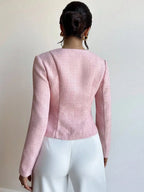 Marnie Round Neck Textured Button Front Jacket - view 2