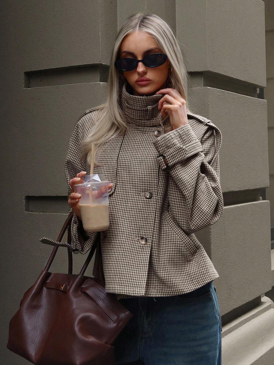 Aloruh Women's Fall/Winter Fashion Chic Casual Loose Houndstooth Patterned Jacket,Women's Winter Jacket,Fall Clothes For Women,Cosy And oaklynwear