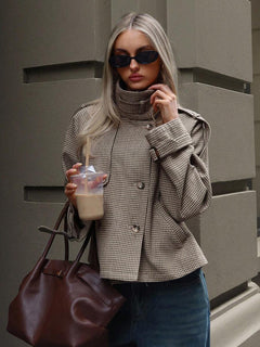 Aloruh Women's Fall/Winter Fashion Chic Casual Loose Houndstooth Patterned Jacket,Women's Winter Jacket,Fall Clothes For Women,Cosy And oaklynwear