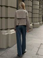 Holly Houndstooth High Neck Button Front Jacket, Chic Winter Coat - view 2
