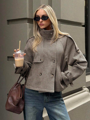 Aloruh Women's Fall/Winter Fashion Chic Casual Loose Houndstooth Patterned Jacket,Women's Winter Jacket,Fall Clothes For Women,Cosy And oaklynwear