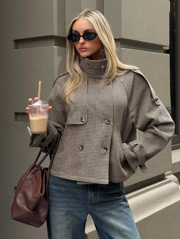 Aloruh Women's Fall/Winter Fashion Chic Casual Loose Houndstooth Patterned Jacket,Women's Winter Jacket,Fall Clothes For Women,Cosy And oaklynwear