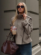 Holly Houndstooth High Neck Button Front Jacket, Chic Winter Coat - view 5