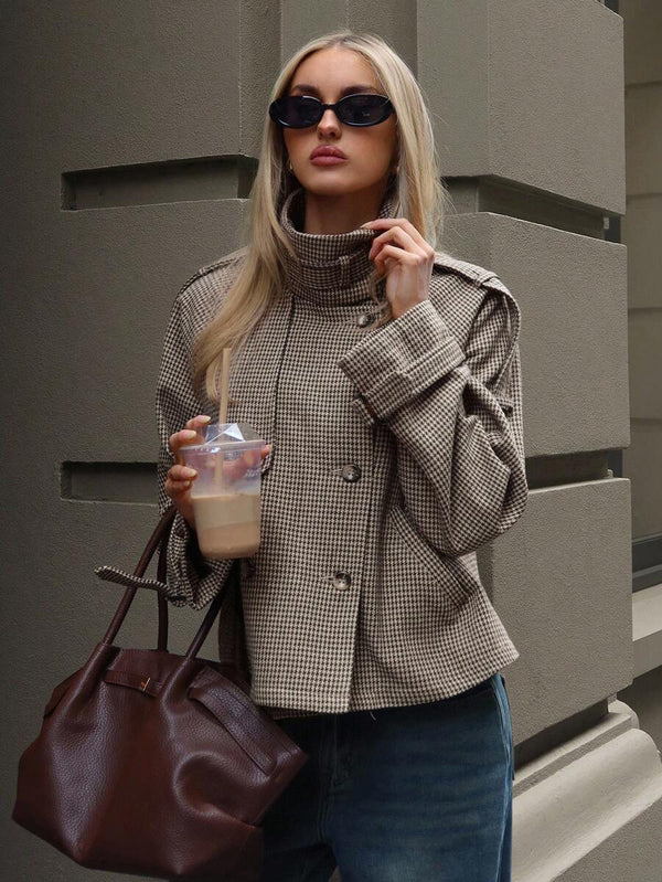 Aloruh Women's Fall/Winter Fashion Chic Casual Loose Houndstooth Patterned Jacket,Women's Winter Jacket,Fall Clothes For Women,Cosy And oaklynwear