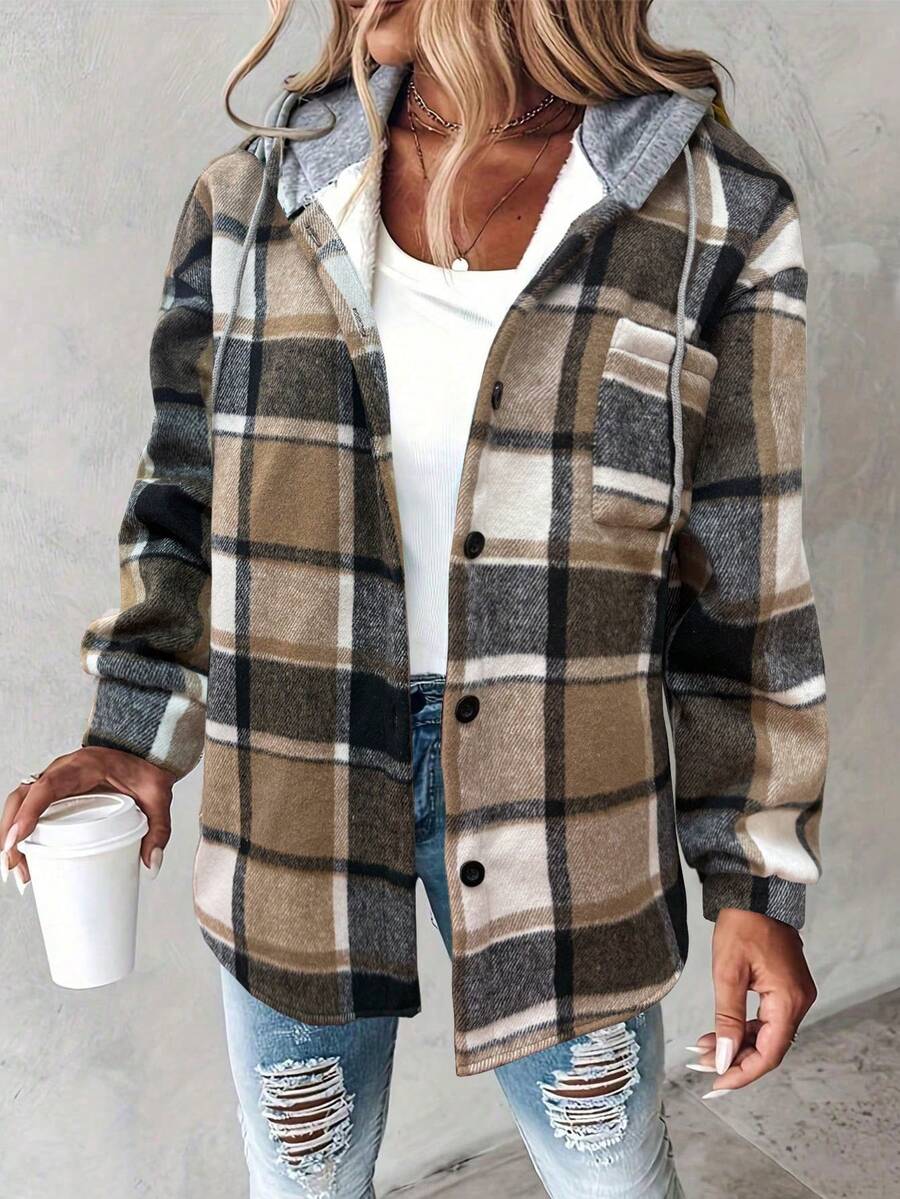 Dolly Plaid Hooded Button Front Jacket - view 7