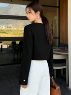 Betsy Round Neck Textured Button Front Jacket - view 6
