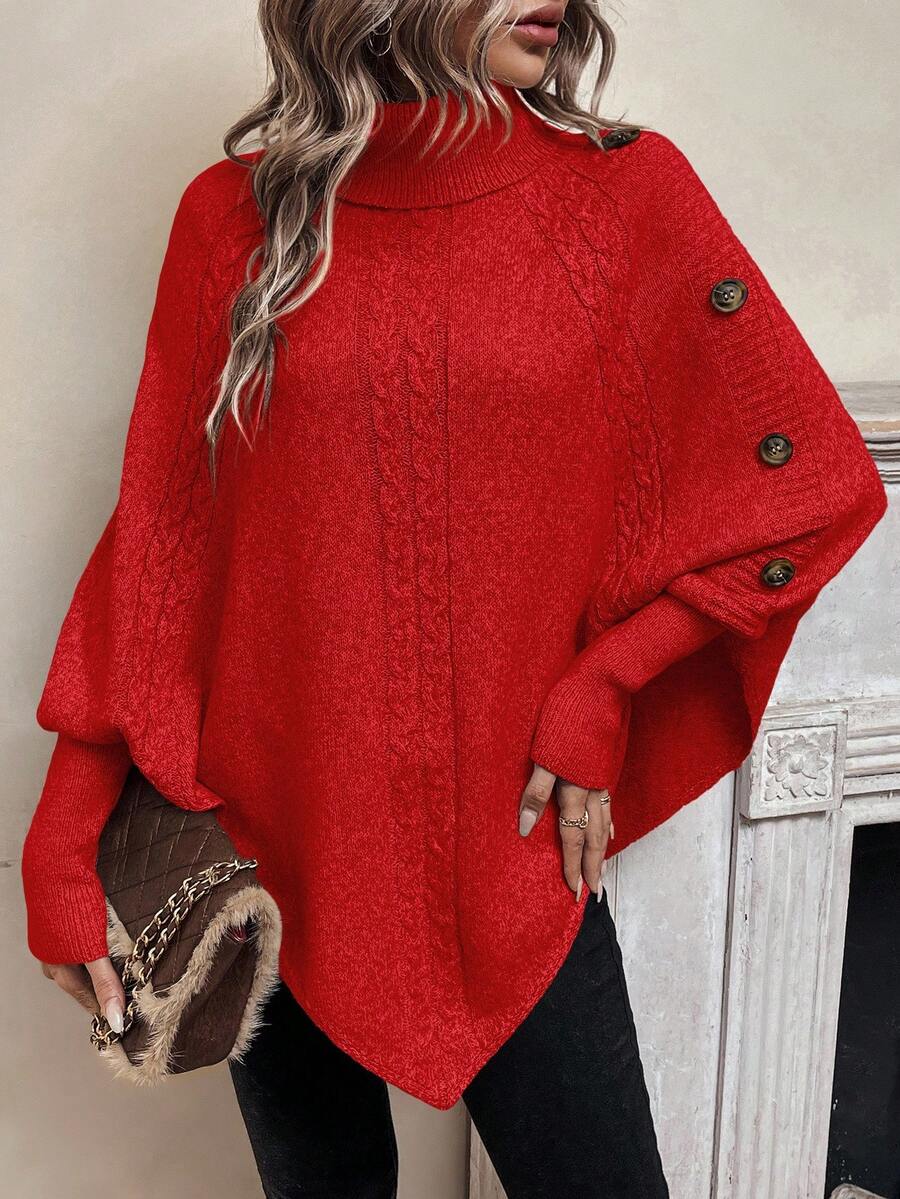 Gwen High Neck Batwing Poncho Sweater - view 11