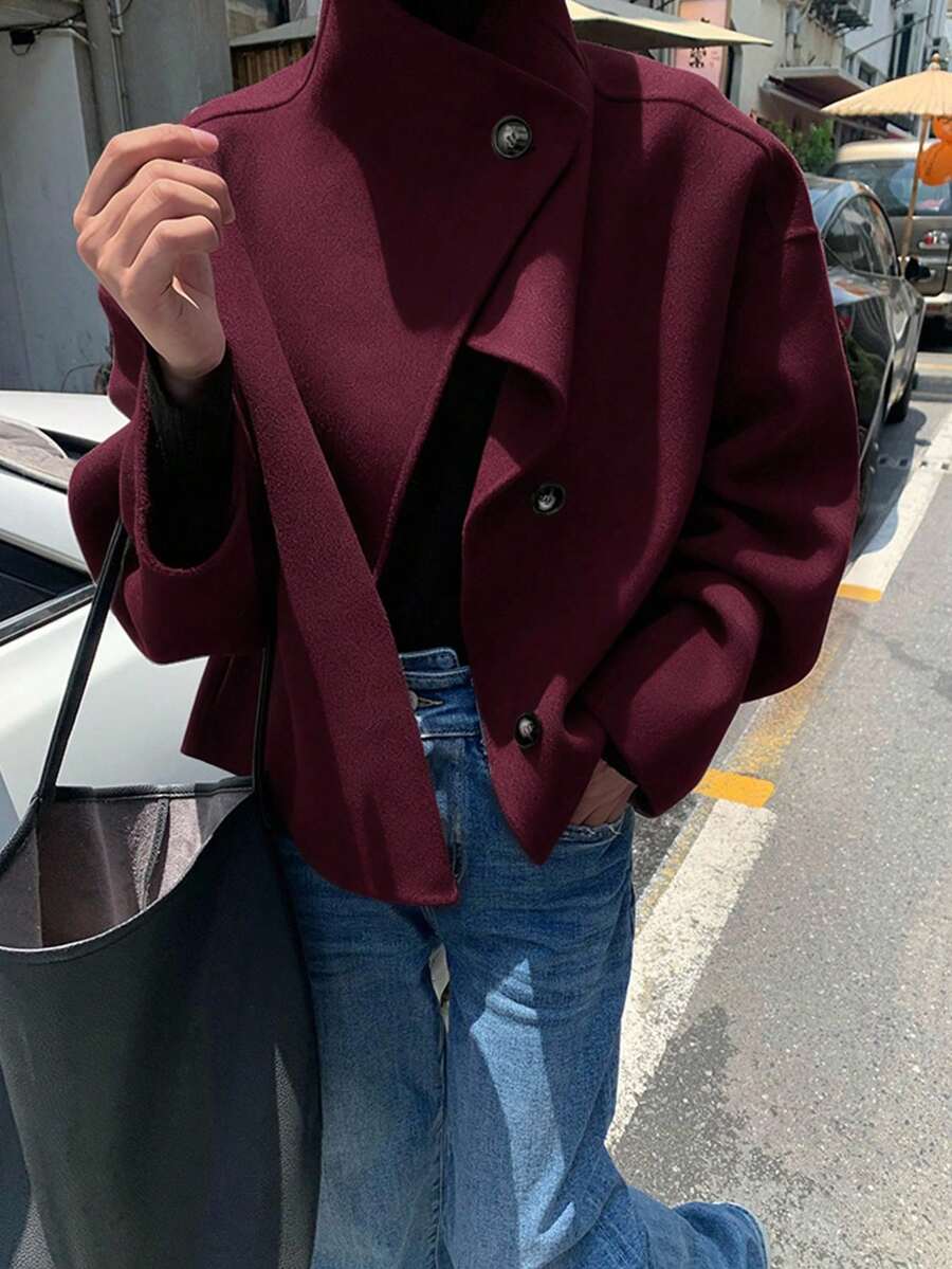 Elodie Asymmetrical Stand Collar Overcoat - view 6