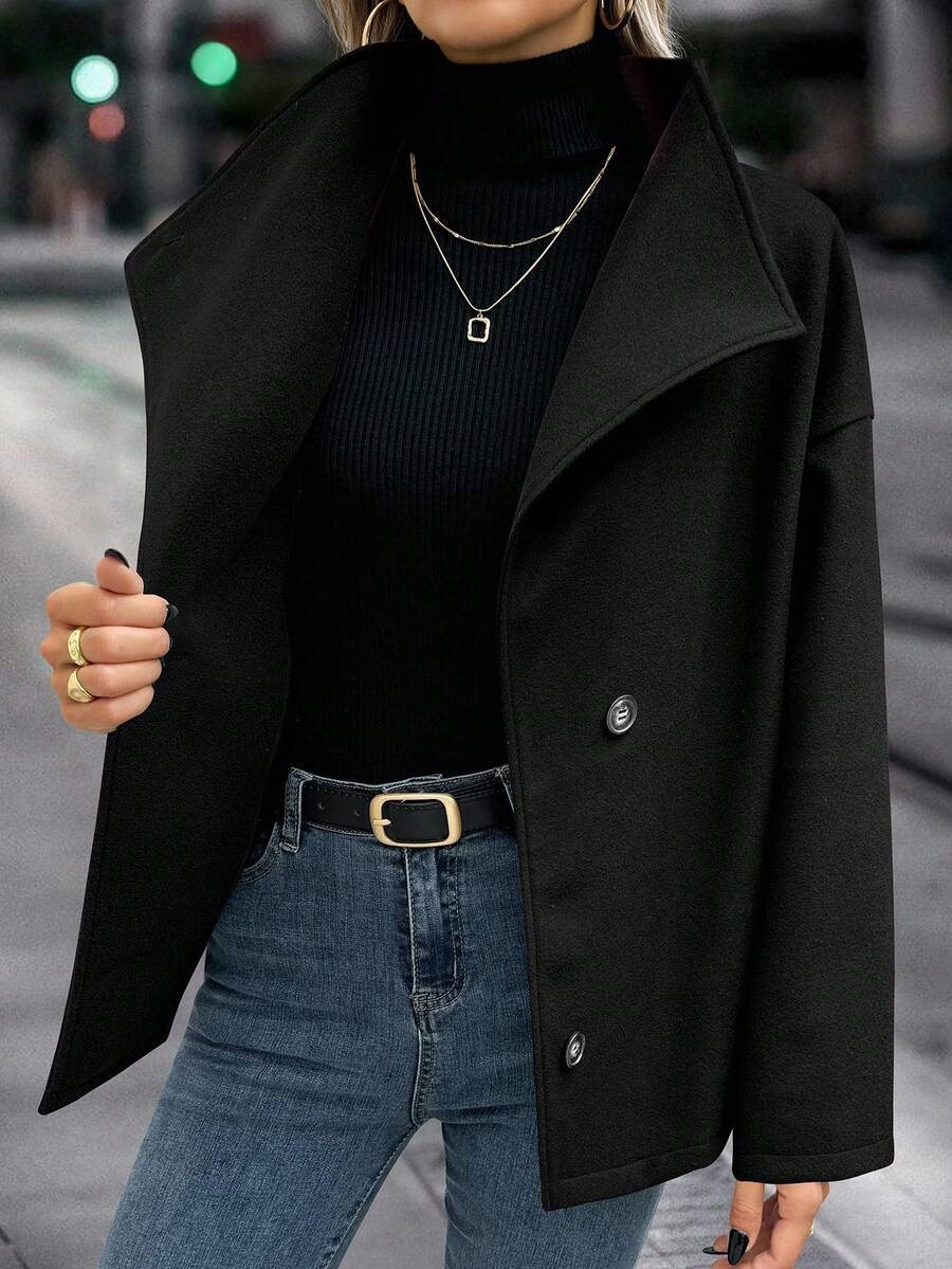 Elodie Asymmetrical Stand Collar Overcoat - view 10