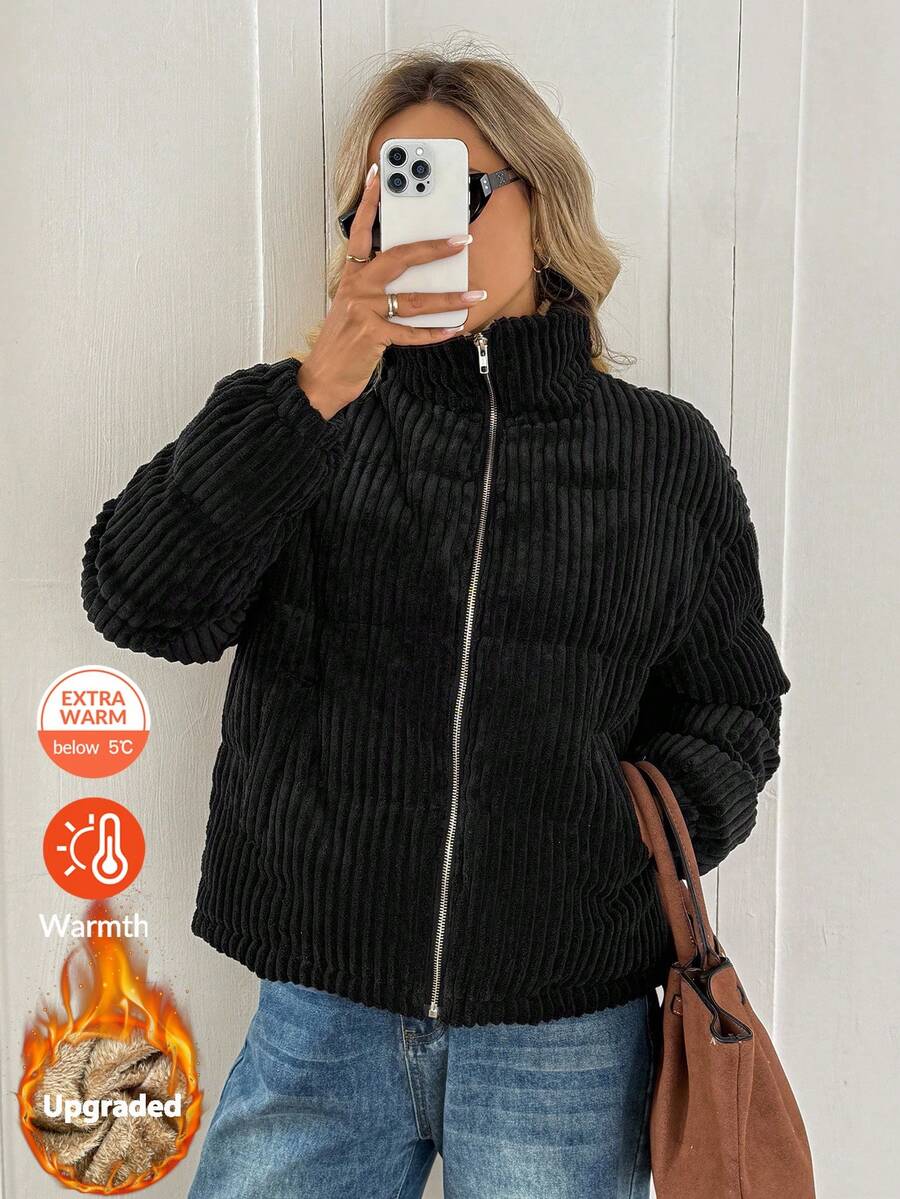 Marnie Zip Front Corduroy Padded Coat - view 24