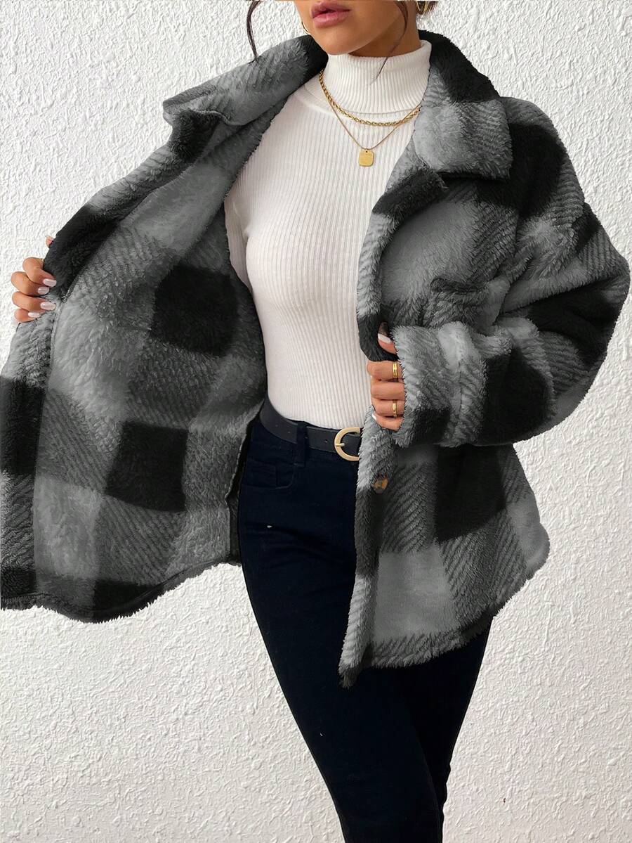 Tamsin Gingham Teddy Button Front Jacket - view 38