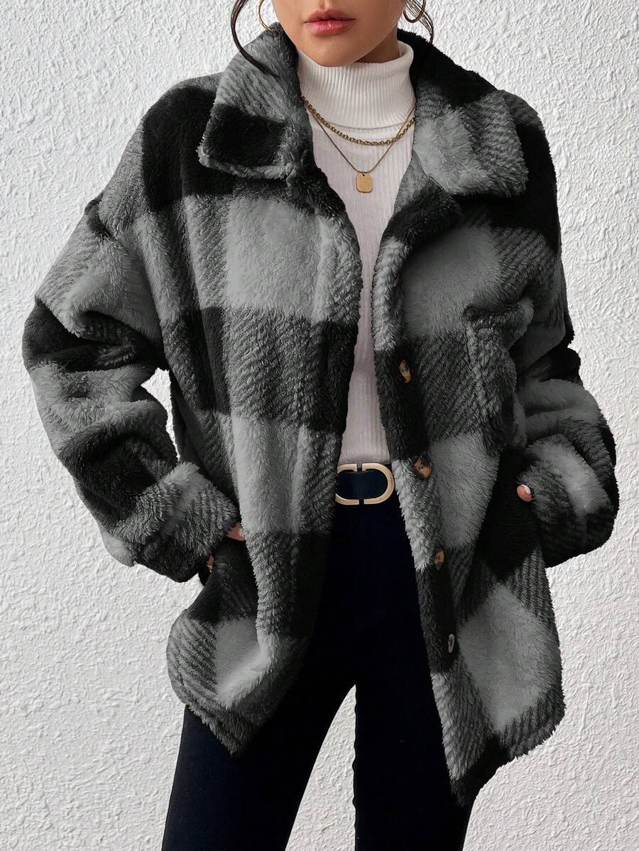 Tamsin Gingham Teddy Button Front Jacket - view 34