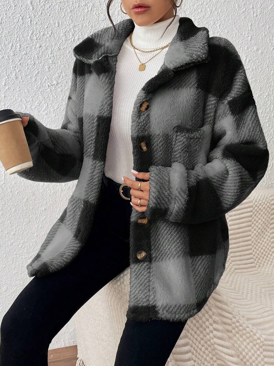 Tamsin Gingham Teddy Button Front Jacket - view 35