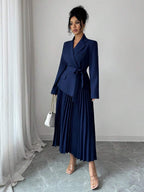 Tabitha Shawl Collar Belted Pleated Tea-Length Dress - view 3