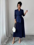 Tabitha Shawl Collar Belted Pleated Tea-Length Dress - view 4
