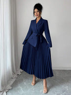 Tabitha Shawl Collar Belted Pleated Tea-Length Dress - view 5