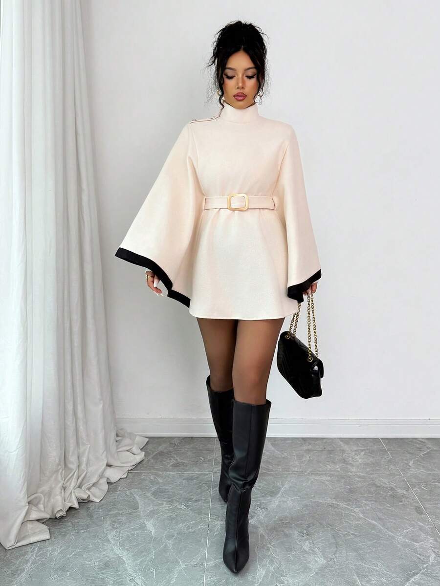SHEIN Elenzya Women's Poncho Flare Sleeve Casual Elegant Streetwear Commuter Business Romantic Date Party Christmas Autumn/Winter Apricot Overcoat oaklynwear