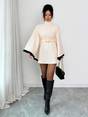 SHEIN Elenzya Women's Poncho Flare Sleeve Casual Elegant Streetwear Commuter Business Romantic Date Party Christmas Autumn/Winter Apricot Overcoat oaklynwear