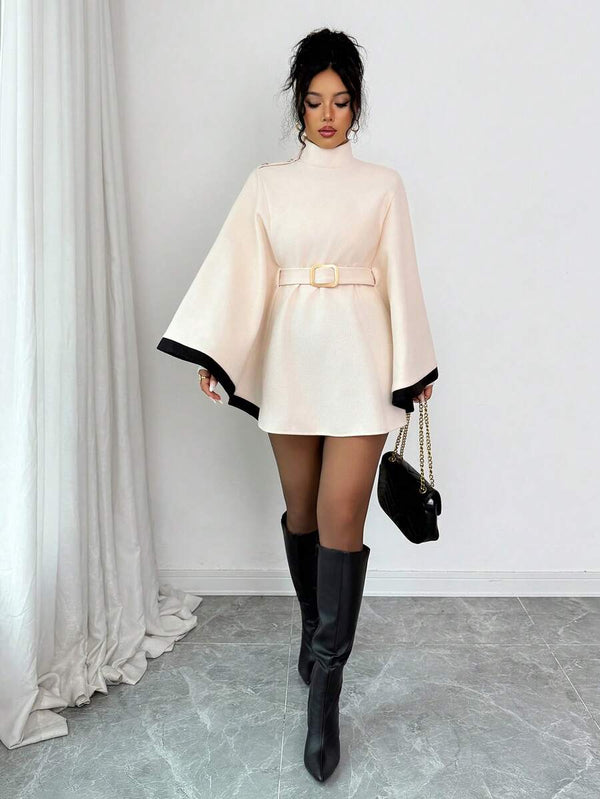 SHEIN Elenzya Women's Poncho Flare Sleeve Casual Elegant Streetwear Commuter Business Romantic Date Party Christmas Autumn/Winter Apricot Overcoat oaklynwear
