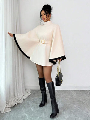 SHEIN Elenzya Women's Poncho Flare Sleeve Casual Elegant Streetwear Commuter Business Romantic Date Party Christmas Autumn/Winter Apricot Overcoat oaklynwear