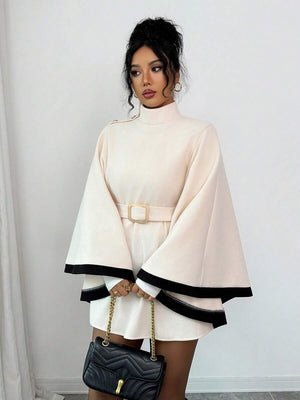 SHEIN Elenzya Women's Poncho Flare Sleeve Casual Elegant Streetwear Commuter Business Romantic Date Party Christmas Autumn/Winter Apricot Overcoat oaklynwear