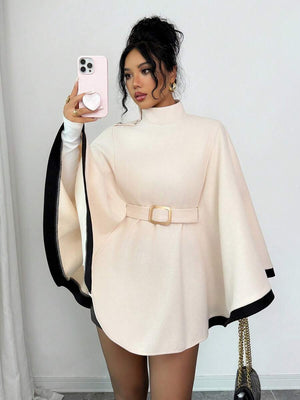SHEIN Elenzya Women's Poncho Flare Sleeve Casual Elegant Streetwear Commuter Business Romantic Date Party Christmas Autumn/Winter Apricot Overcoat oaklynwear