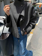 Elodie Asymmetrical Stand Collar Overcoat - view 4
