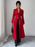 Rue Cinched Waist Front Slit Maxi Coat - front view