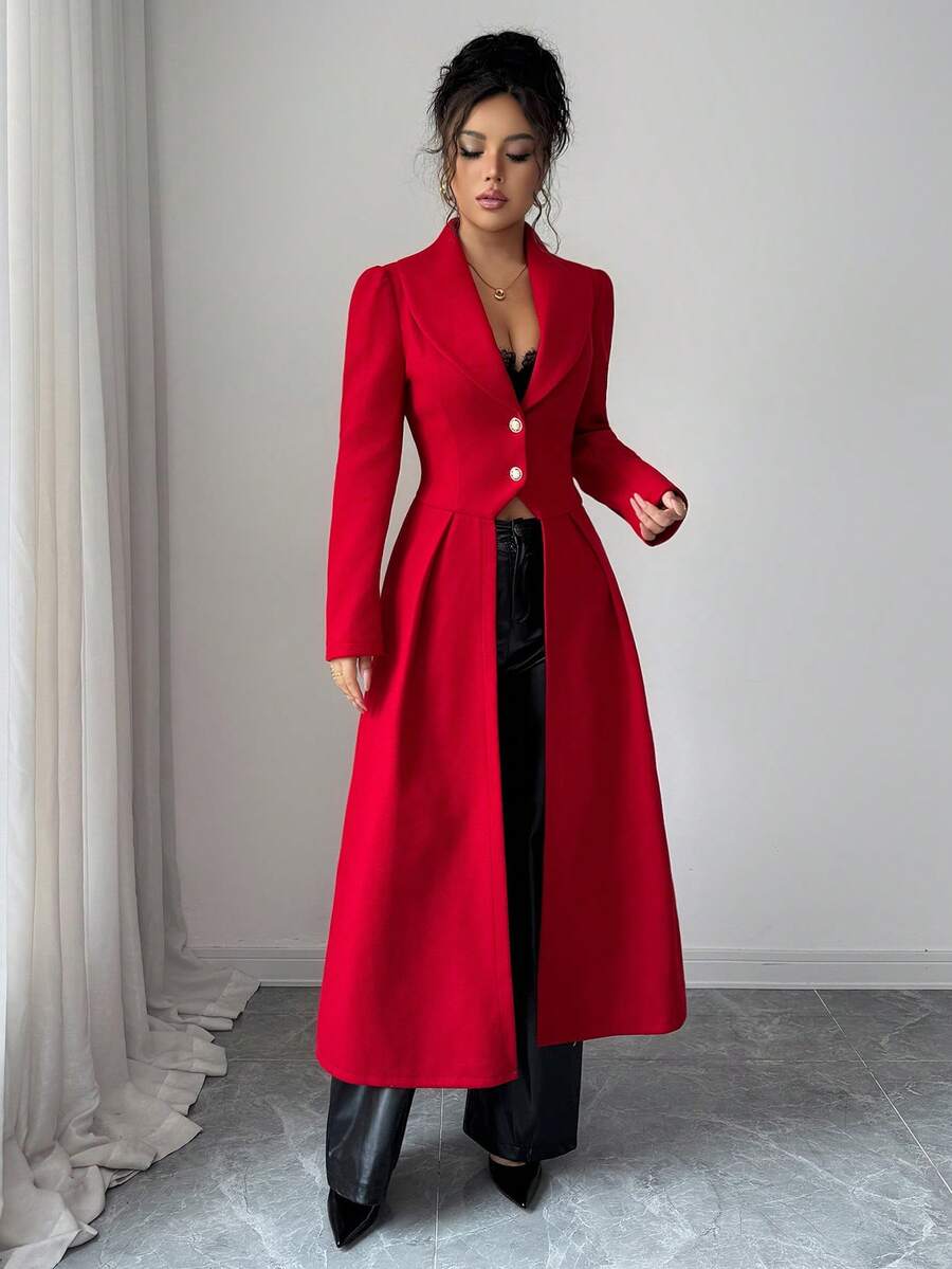 Rue Cinched Waist Front Slit Maxi Coat - view 3