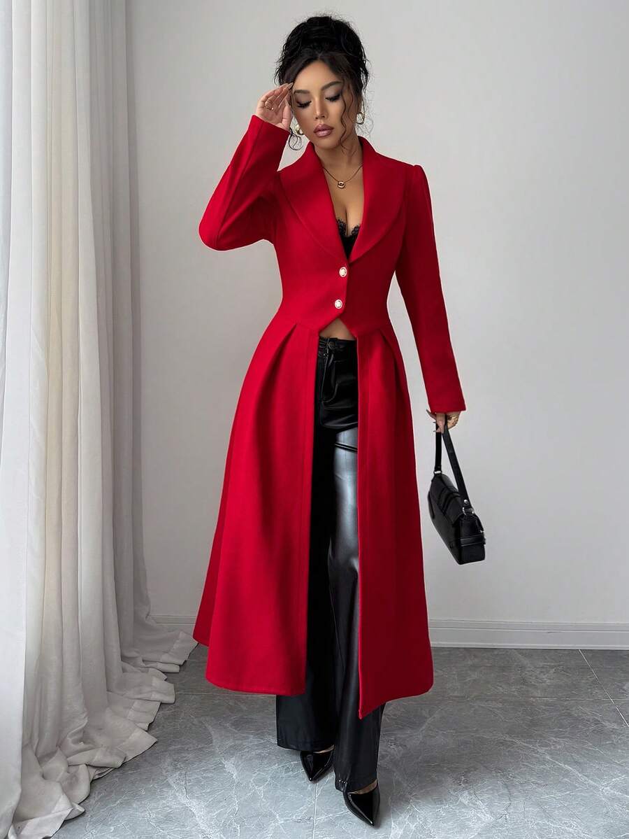 Rue Cinched Waist Front Slit Maxi Coat - view 4