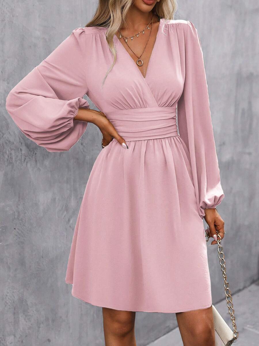 Eve Surplice V-Neck Ruched Waist A-Line Dress - view 12