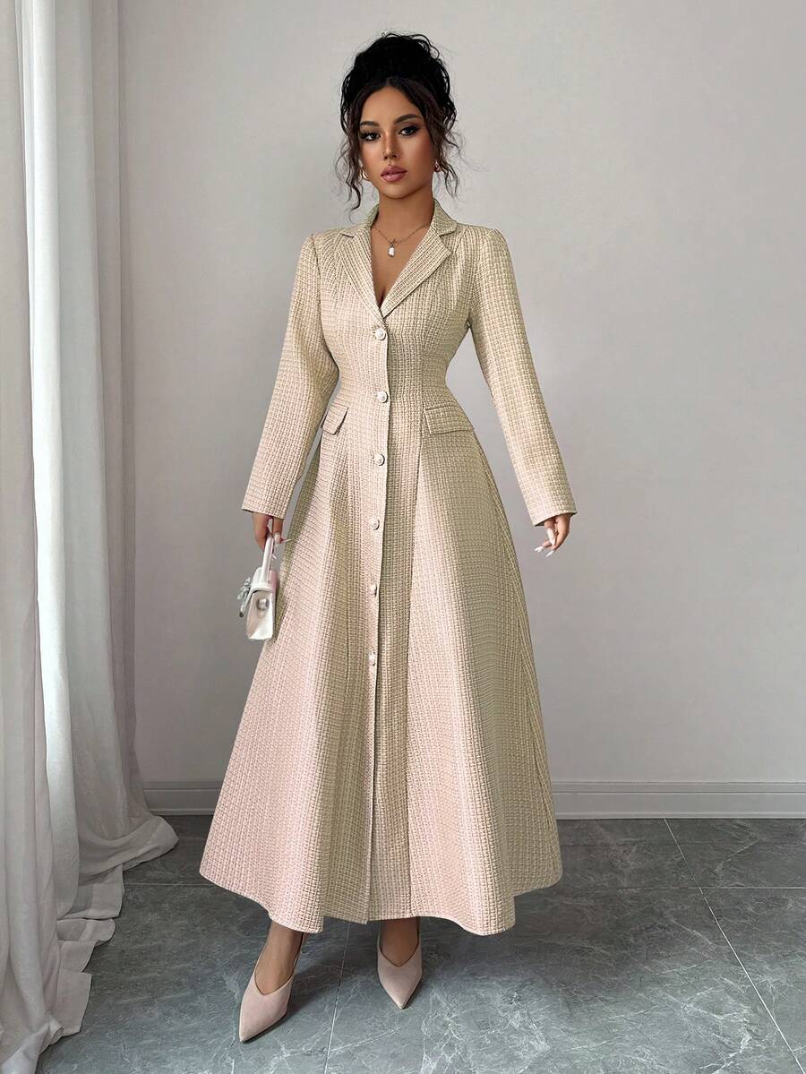 Kit Lapel Button-Front A-Line Long Dress - view 4