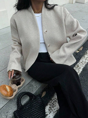Esther | Cropped Baseball Collar Jacket, Minimalist Loose Fit Coat oaklynwear